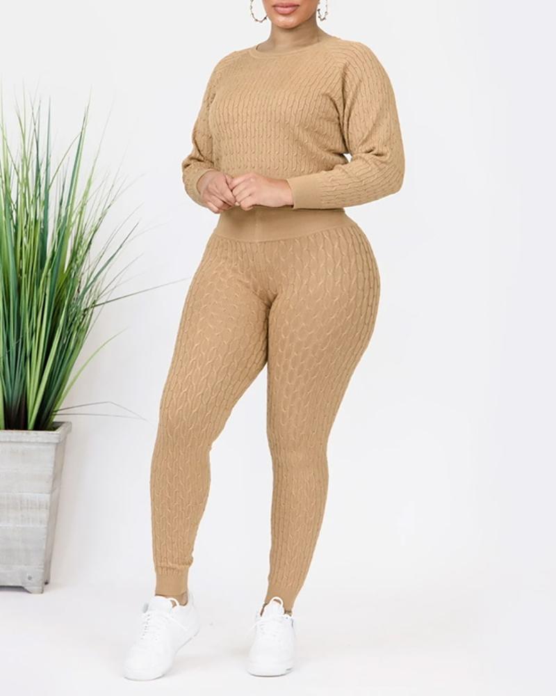 

Long Sleeve Sweater & High Waist Pants Set, Khaki