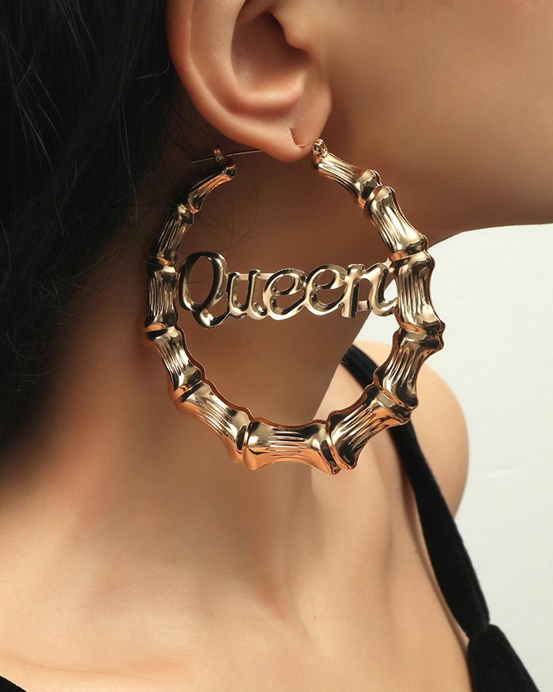 

1Pair Bamboo Joint Letter Pattern Hoop Earrings, Gold