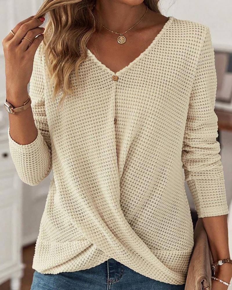 

Buttoned Criss Cross Ruched Top, Apricot