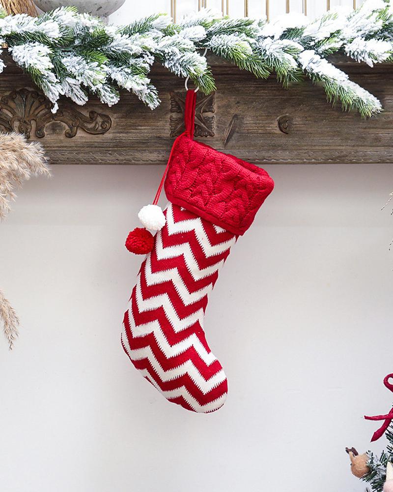 

1pc Christmas Stocking Cable Knit Hanging Stocking Christmas Tree Decoration Ornament Decoration Spoon Fork Bag Party Supplies, Style4