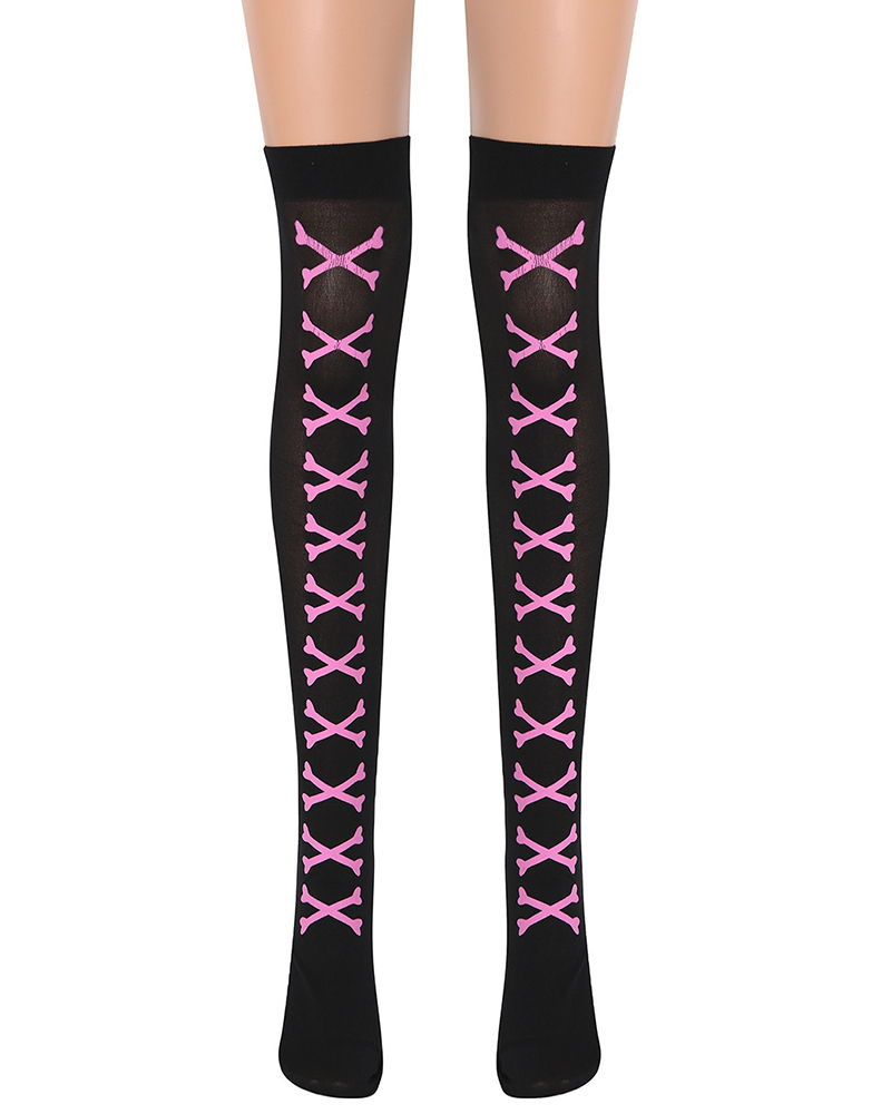 

Halloween Graphic Print Thigh High Stockings Over Knee Long Socks Cosplay Party Stage Decorations, Hot pink