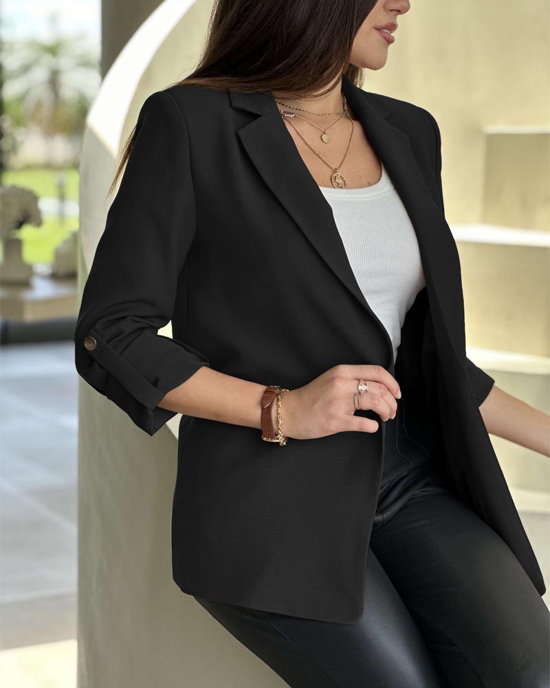 

Blazer com gola entalhada e manga enrolada, Black