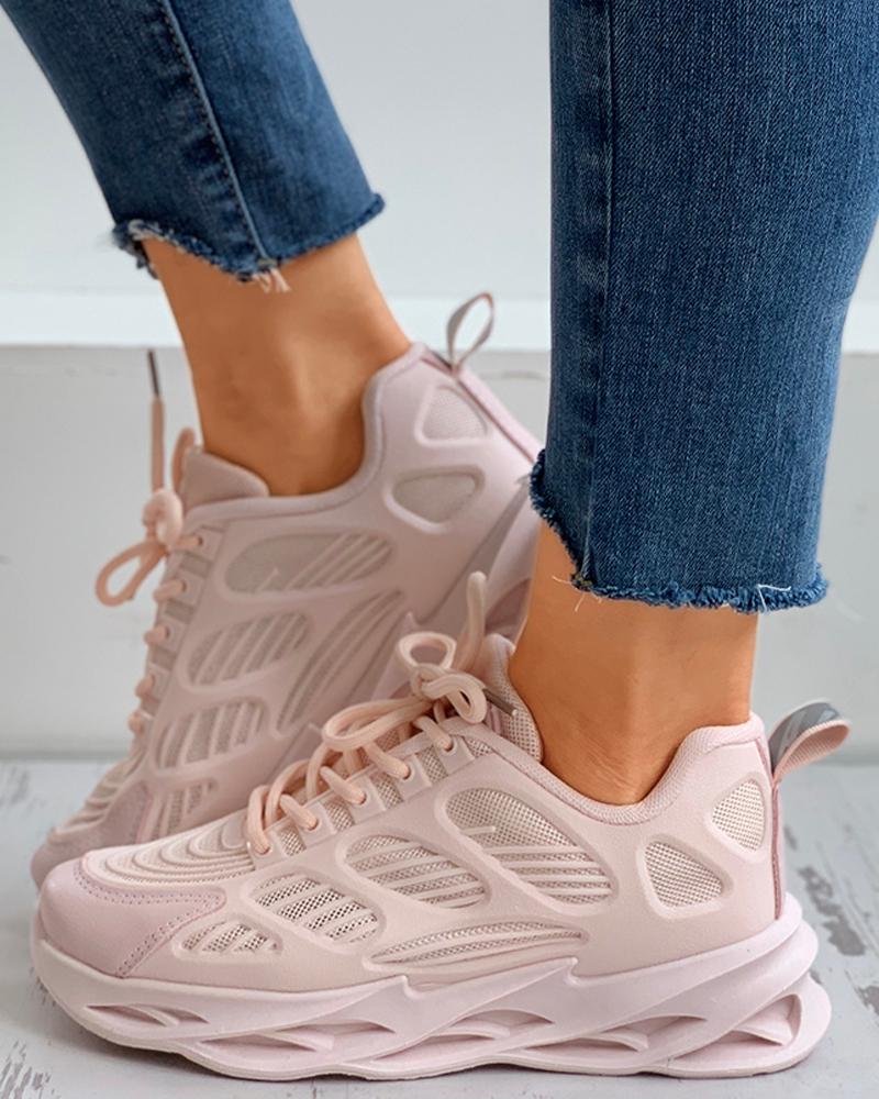 

Breathable Lace-up Casual Sneakers, Pink