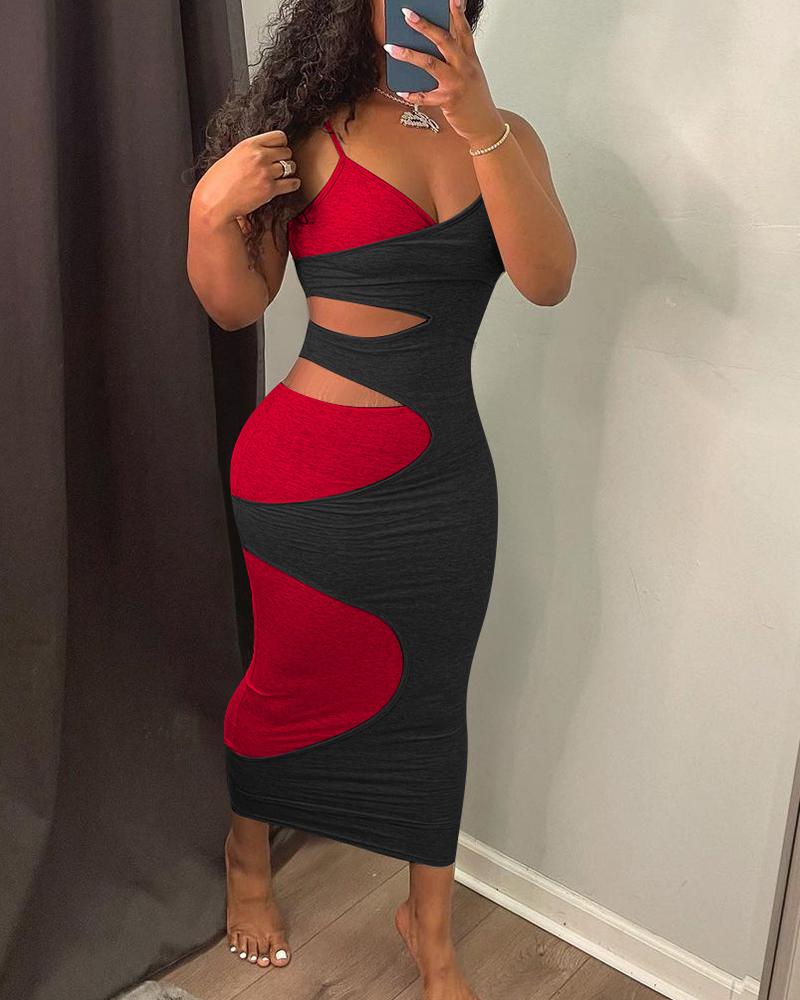 

Color Block Cut-out Sling Skinny Maxi Dress, Black
