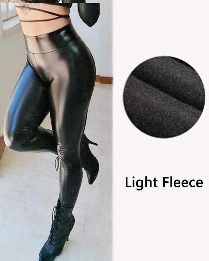 

PU Leather High Waist Lined Skinny Pants, Style2