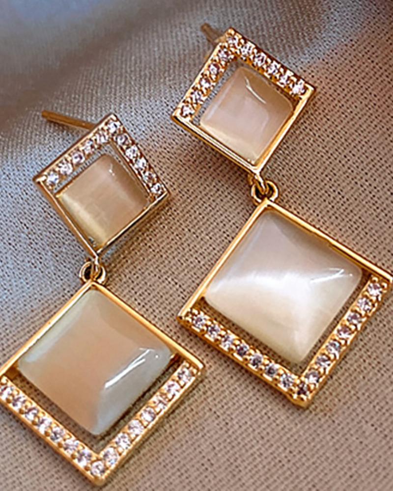 

Studded Rhinestone Geo Drop Earrings, Gold