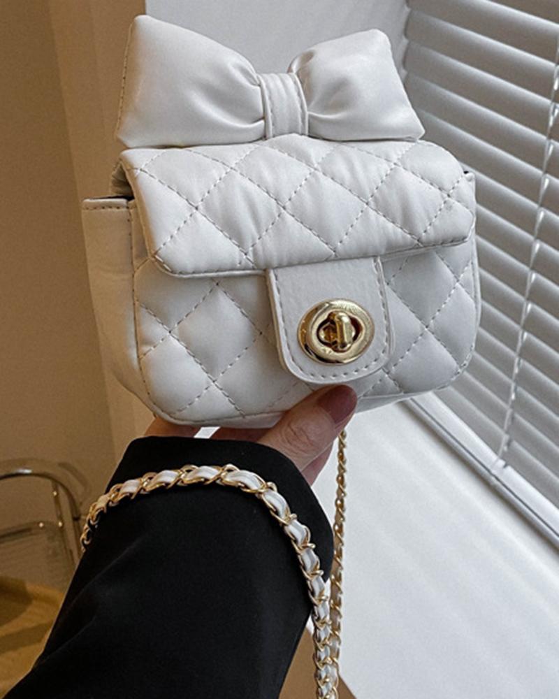 

Bowknot Design Quilted Twist Lock Square Crossbody Bag, White