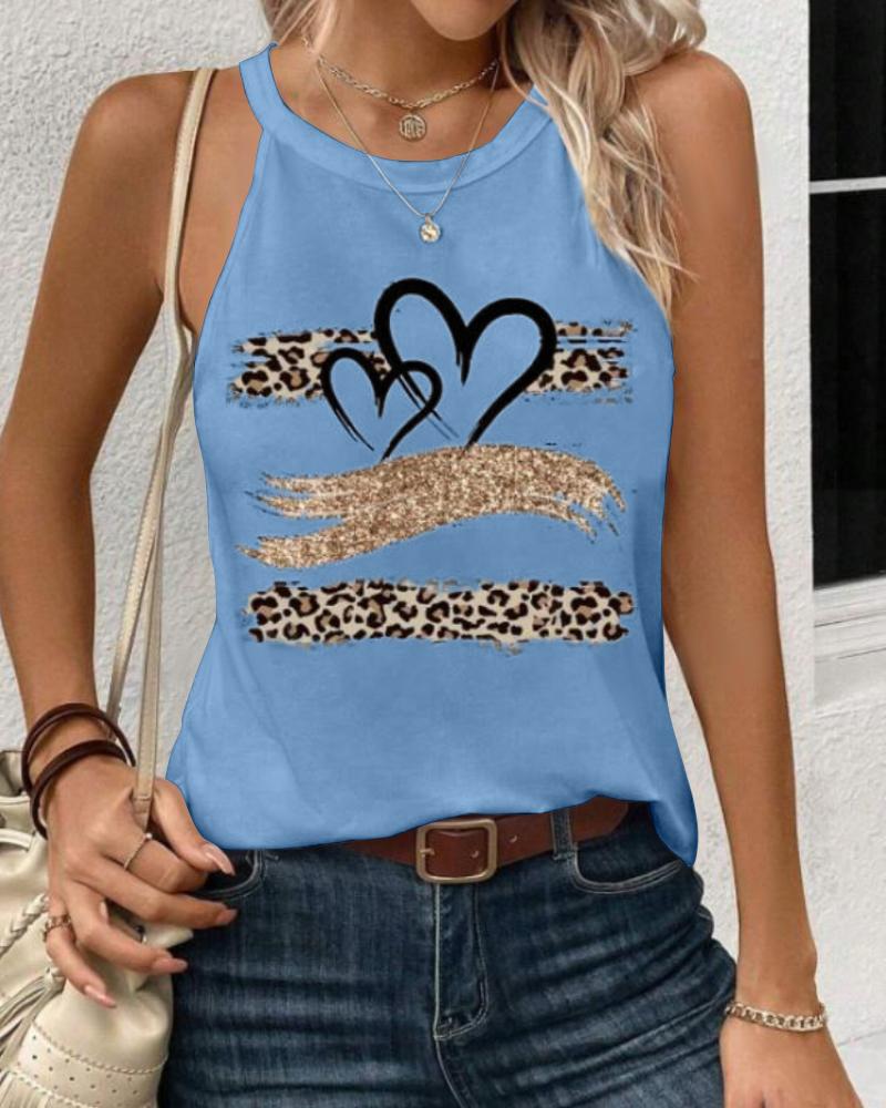 

Top informal holgado sin mangas con estampado de leopardo y corazón, Blue