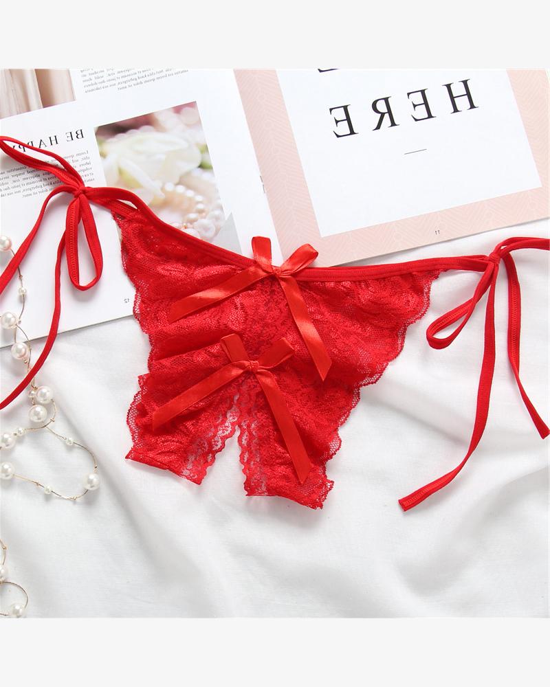 

Skinny Lace Lace-up Thong Panties, Red
