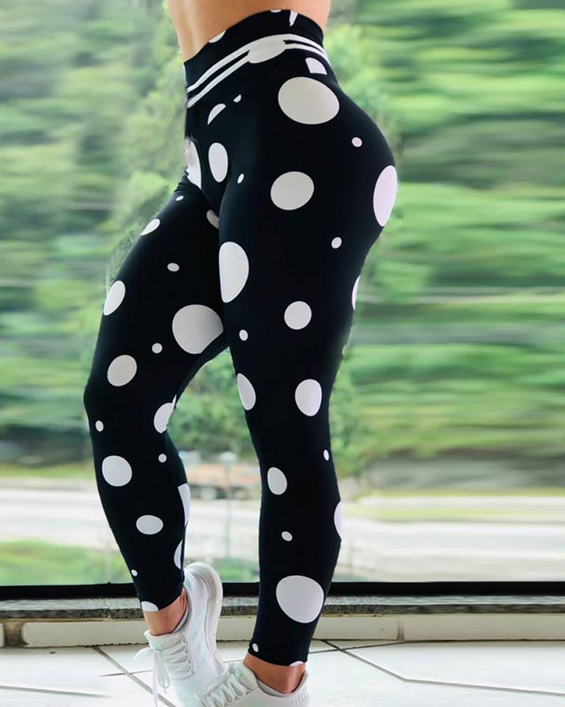 

Striped Polkadot Print High Waist Tummy Control Leggings, Style1