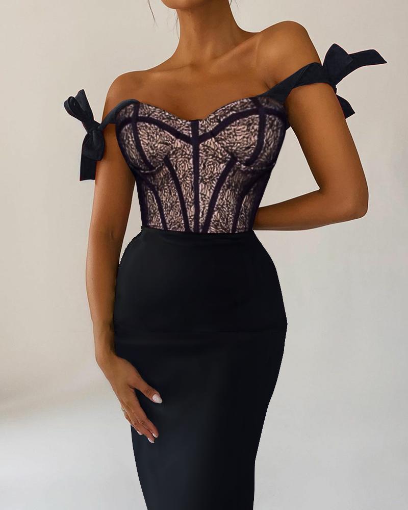 

Lace Patchwork Off Shoulder Bodycon Dress, Black