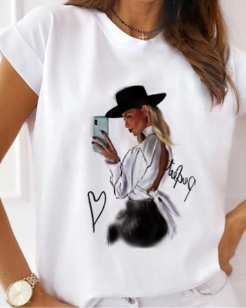 

Cartoon Figure Print Short Sleeve T-shirt, Style2