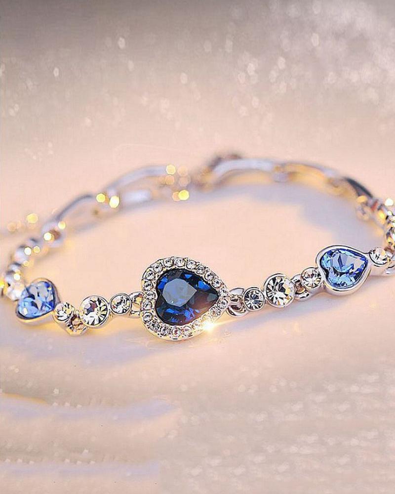 

Rhinestone Decor Heart Pattern Bracelet, Blue