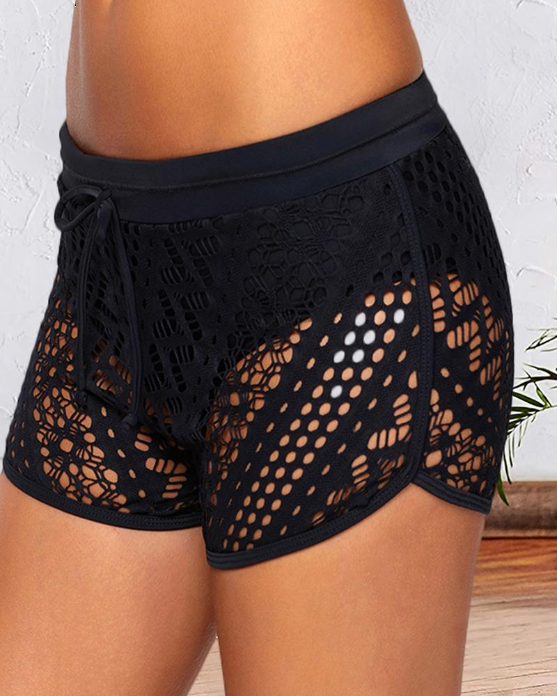 

Lace Hollow Out Swimwear Shorts, Black
