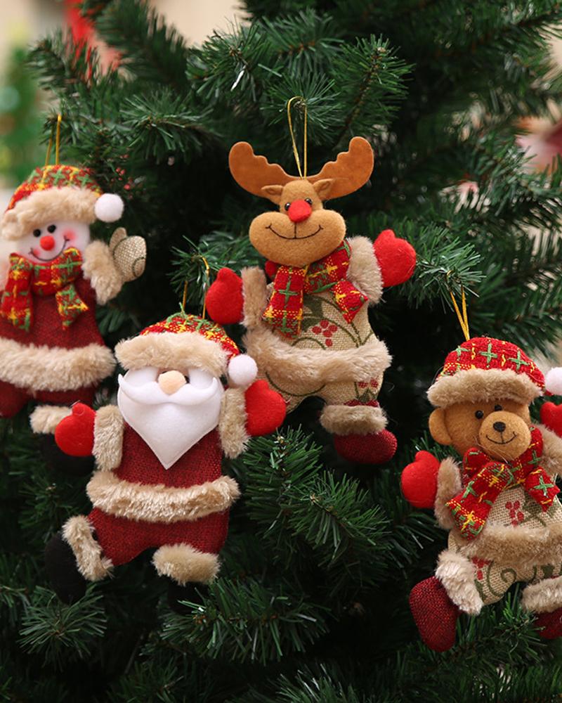 

4PCS/Set Christmas Tree Ornaments Santa Snowman Reindeer Bear Plush Doll Christmas Tree Hanging Dolls Pendant Decorations Party Supplies, Red