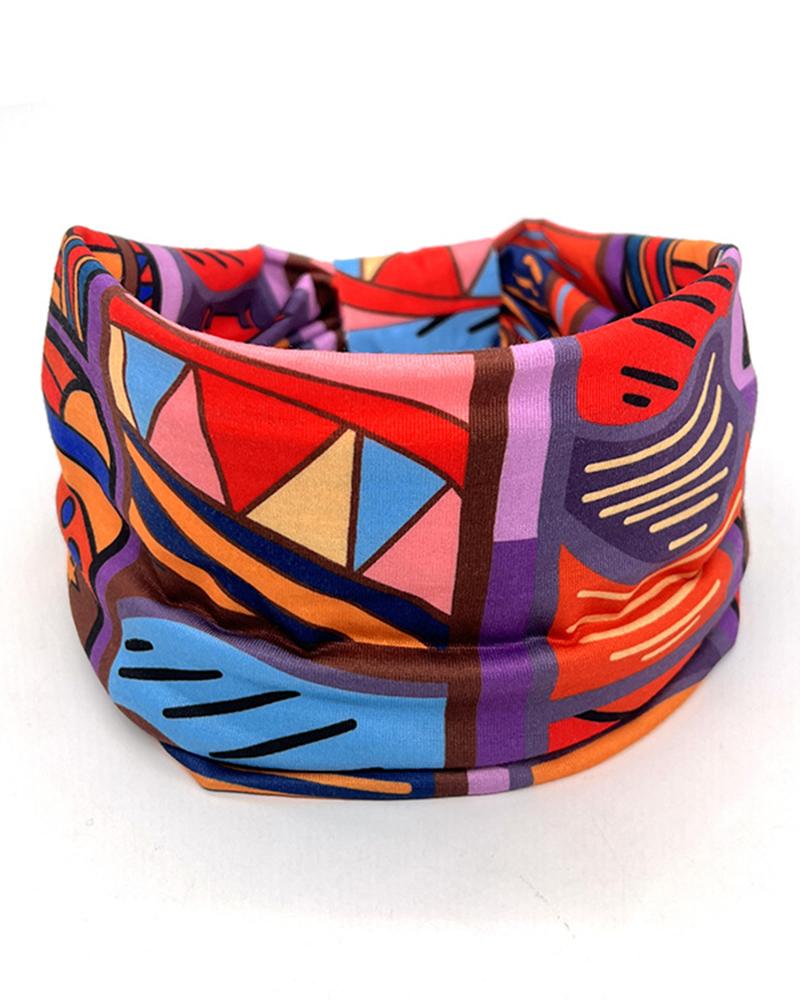 1pc Bohemian Geometric Print Yoga Sports Wide Headband