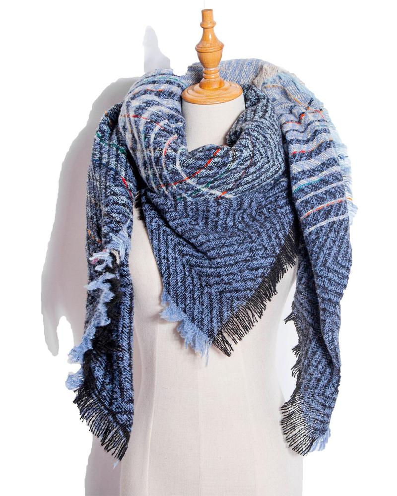 

1pc Fringe Trim Plaid Warm Triangle Scarf Wrap Shawl, Style8