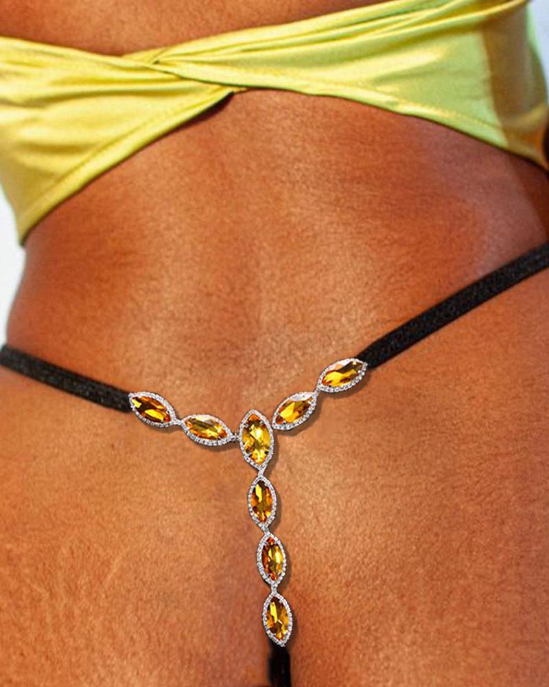 

Rhinestone Decor Thong Panty, Black