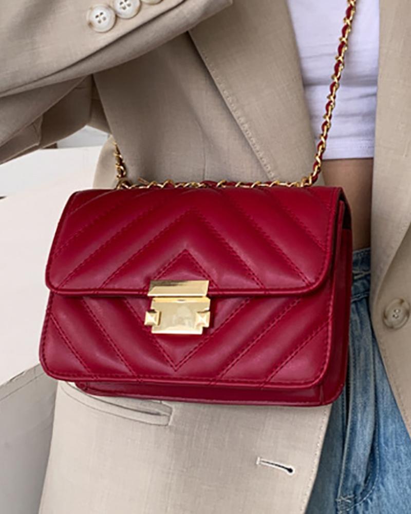 

Chevron Double Chain Strap Flap Shoulder Bag, Red
