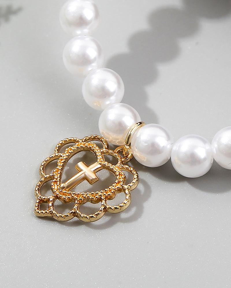 

1pcs Heart Pendant Beaded Chain Necklace, Style4