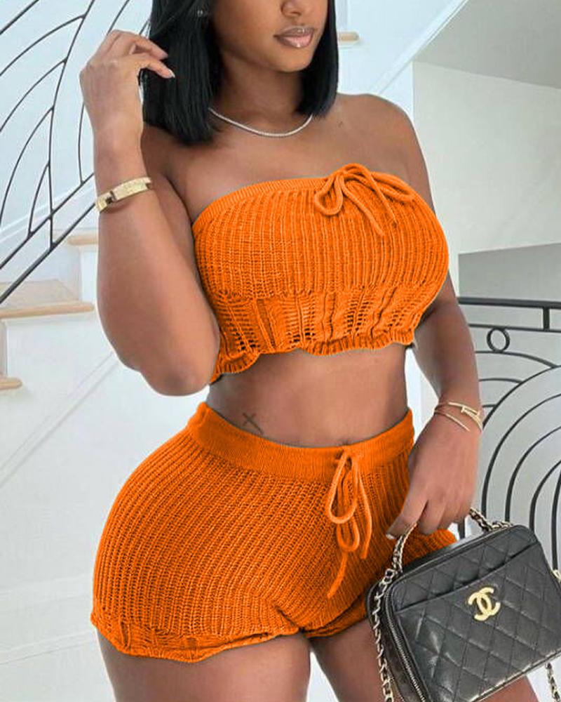 

Bandeau Drawstring Crop Top & Shorts Set, Orange