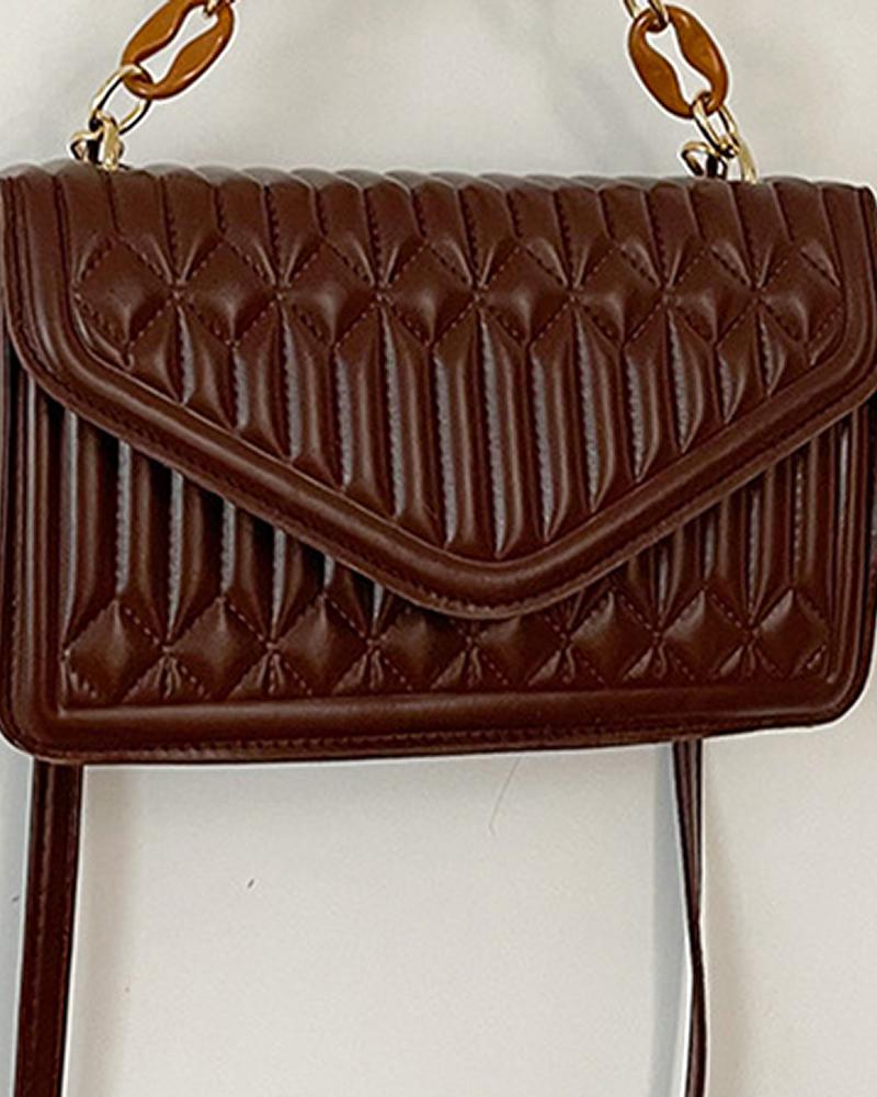 

Quilted Chain Strap Flap Square Bag, Coffee