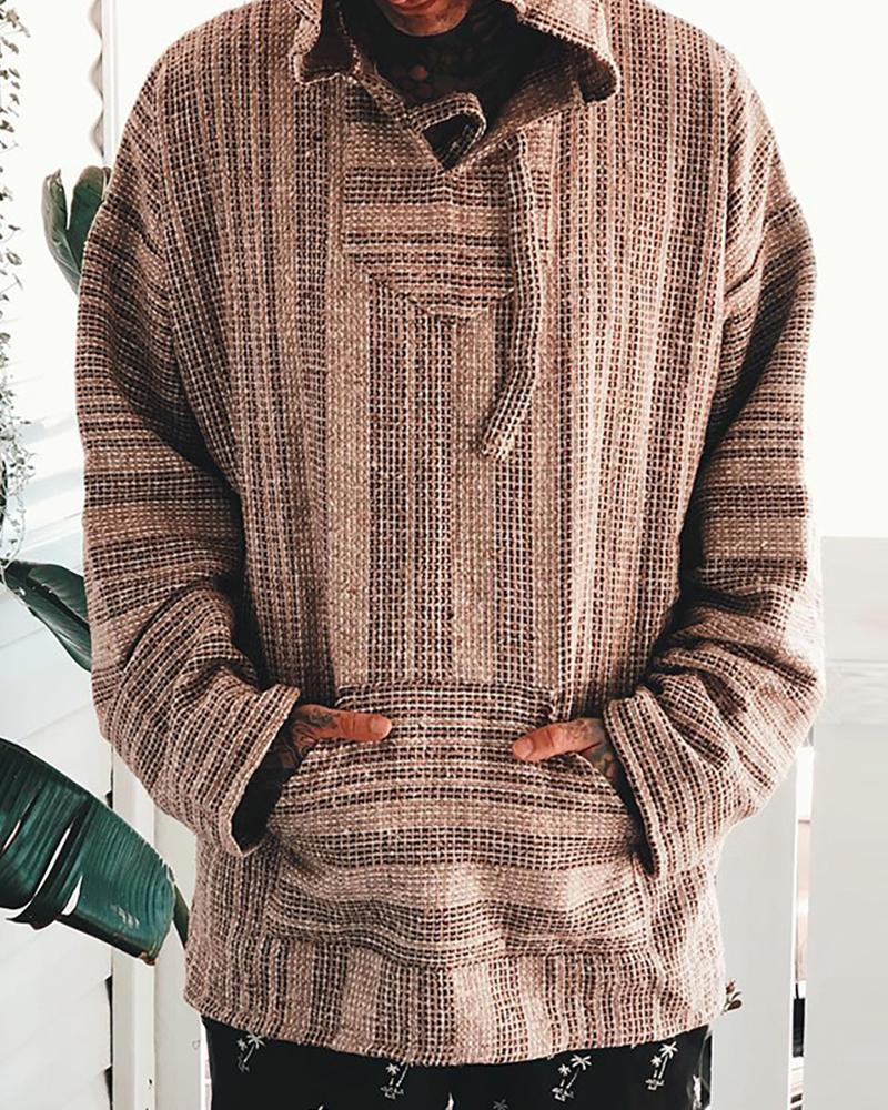 

Plaid Print Pocket Design Casual Hoodie, Khaki