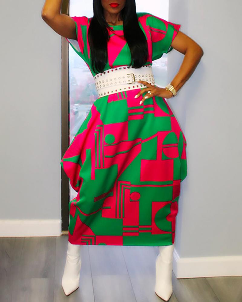 

Plus Size All Over Print Short Sleeve Maxi Dress, Green