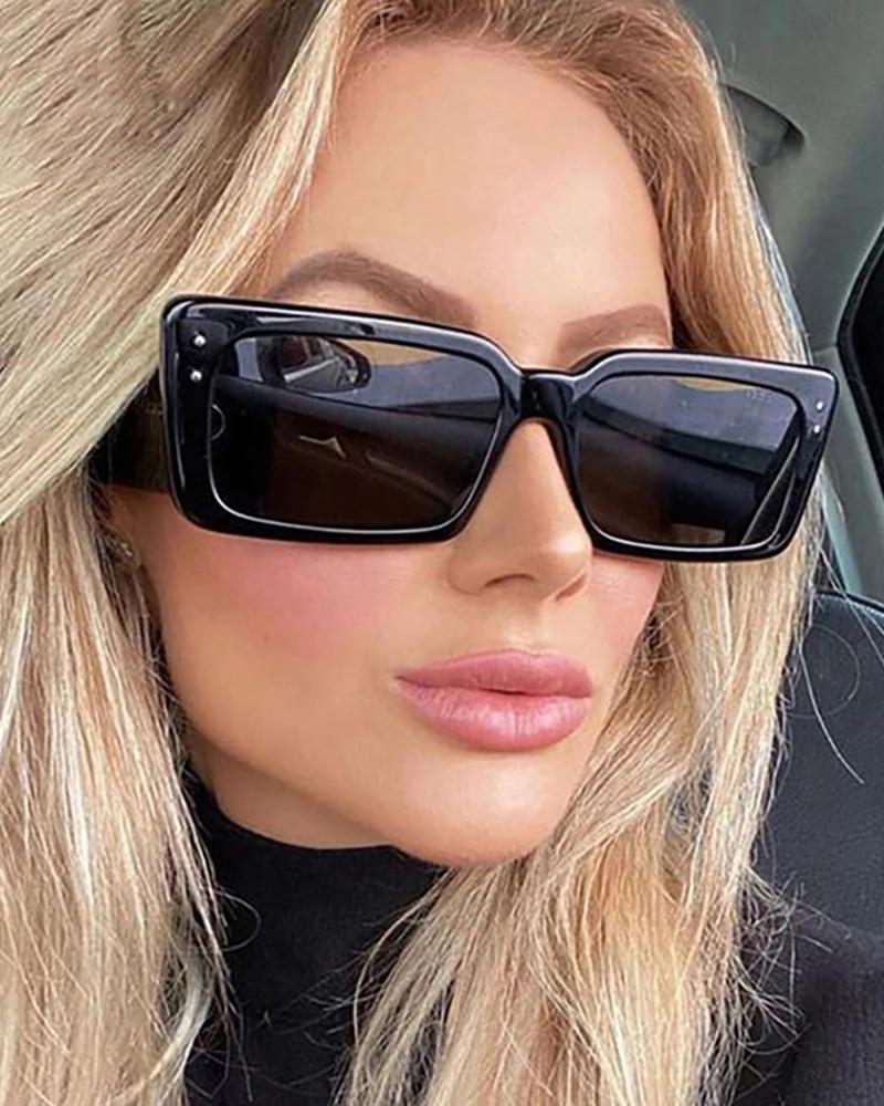 

1Pair Plain / Cheetah Square Frame Tinted Lens Sunglasses, Black