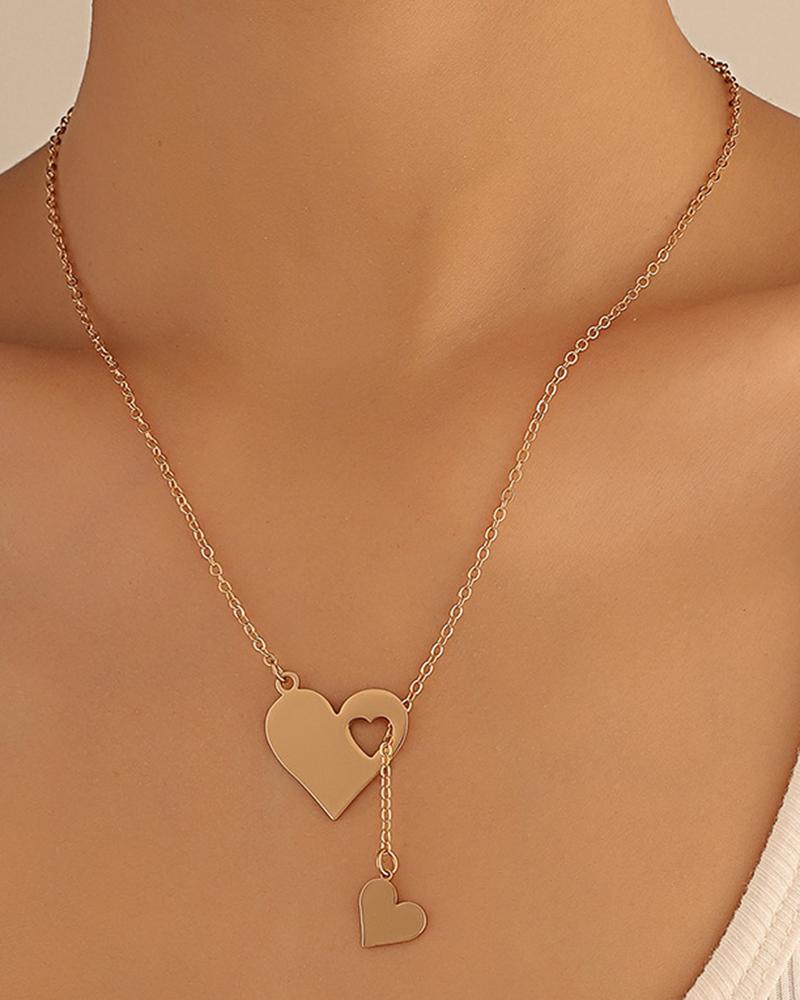 

1pc Hollow Out Heart Pendant Necklace, Gold