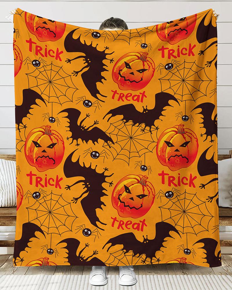 

1pc Halloween Gift Pumpkin Graphic Print Flannel Throw Blanket, Style5
