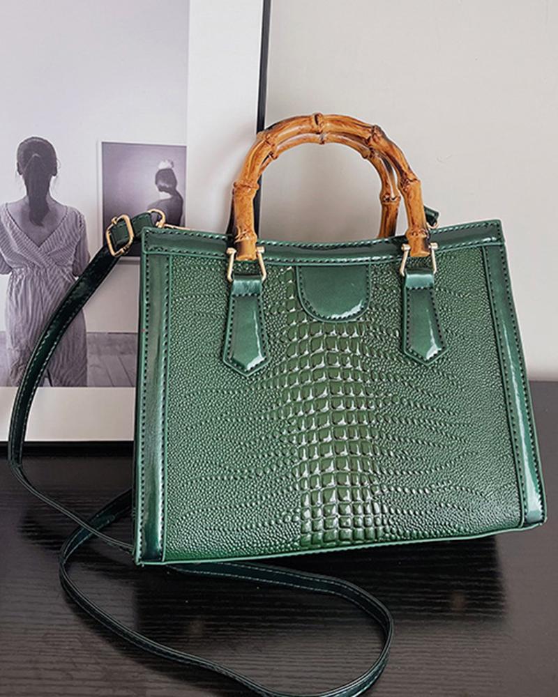 

Colorblock Embossed Studded Large Capacity Crossbody Bag, Green