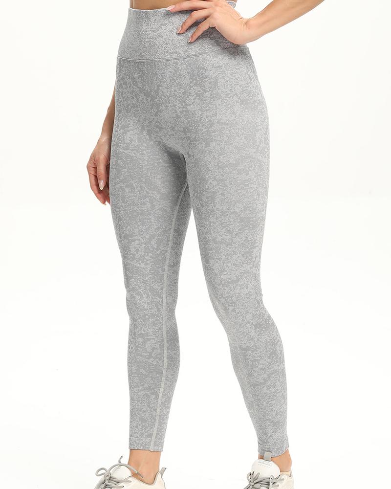 

High Waist All Over Print Skinny Yoga Pants, Gray