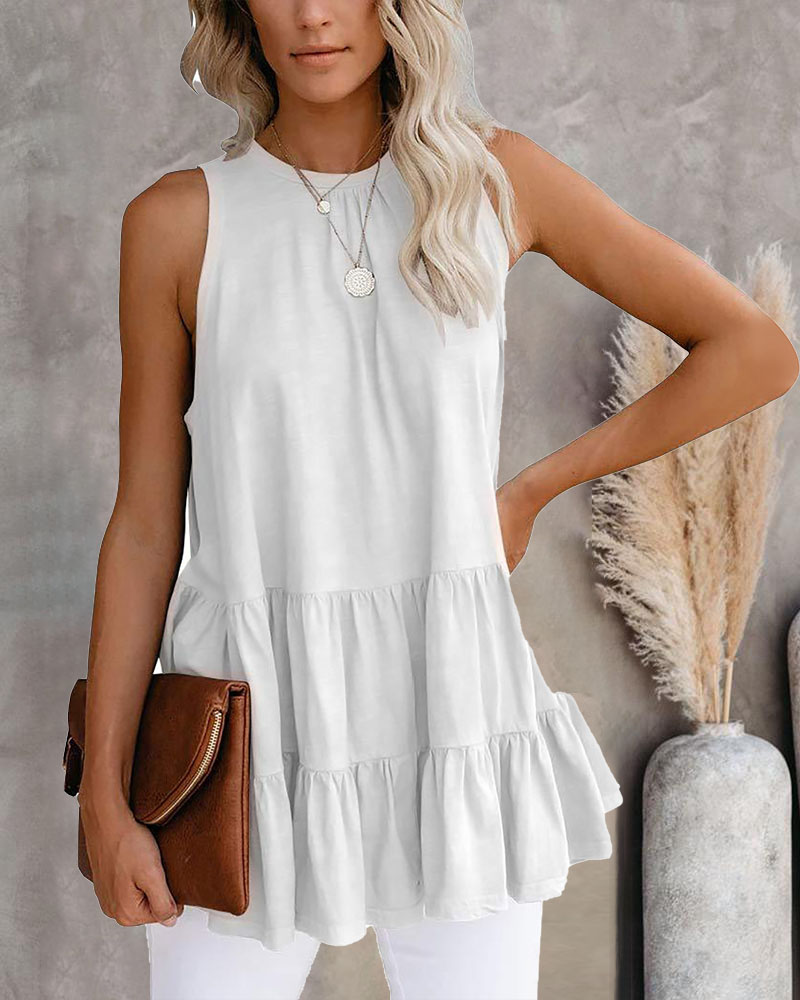 

Ruffle Hem Casual Tank Top, White