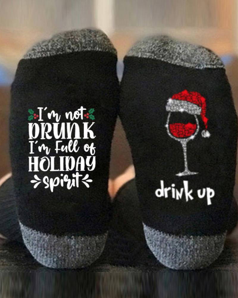 

1Pair Christmas Wine Glass Letter Print Socks, Style3