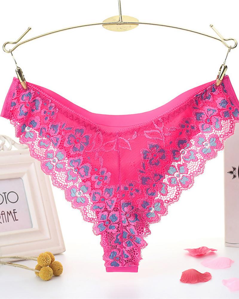 

Crochet Lace Satin Panty, Hot pink