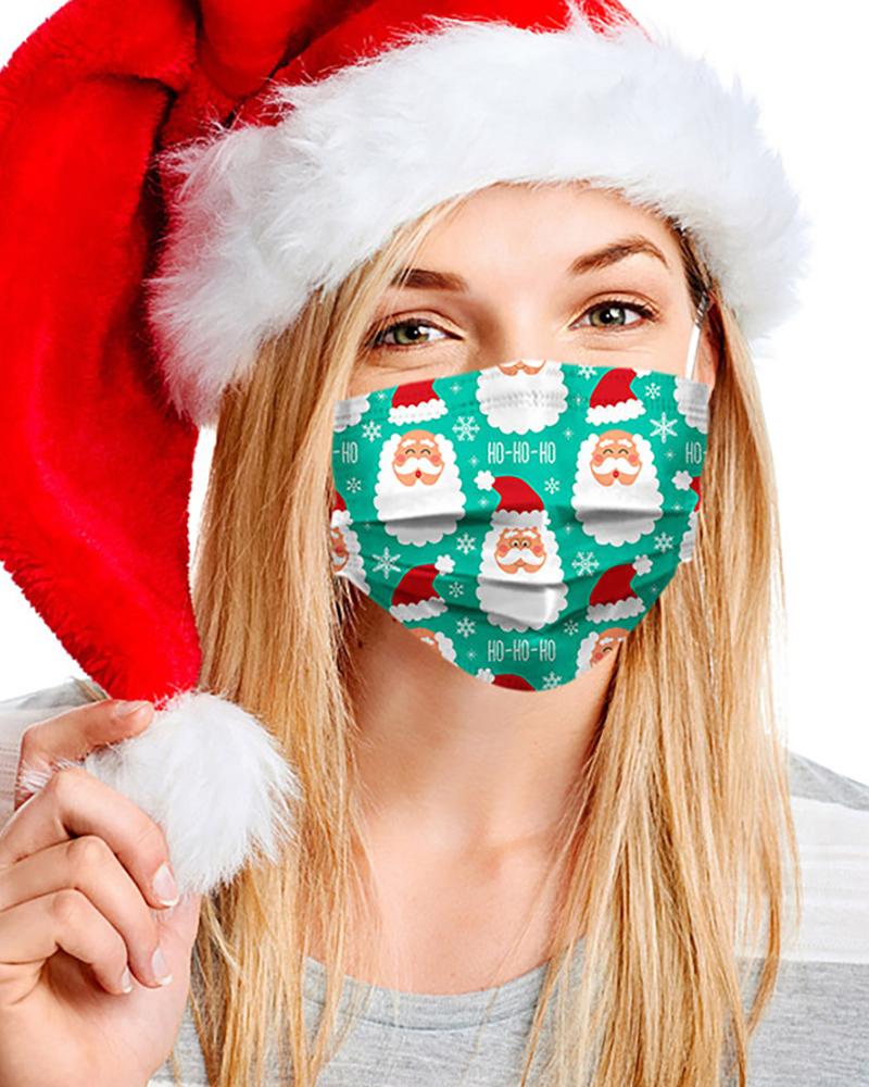 

5PCS/Set Christmas Print Disposable Face Mask, Light blue