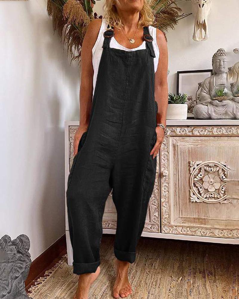 

Pocket Detail Buckle Strap Suspender Jumpsuit, Black