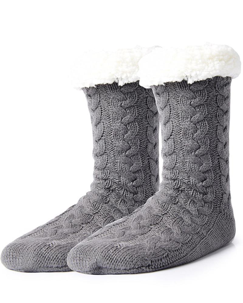 

1Pair Fuzzy Trim Thermal Socks, Dark grey