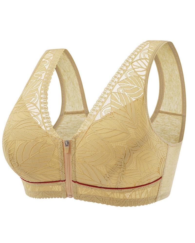 

Zip Up Leaf Pattern Wireless Lifting Bralette, Apricot