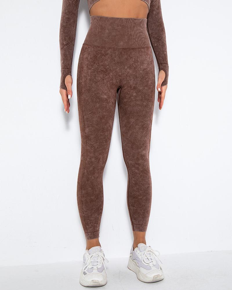 

Solid Color Seamless High Waist Skinny Sexy Active Pants, Coffee
