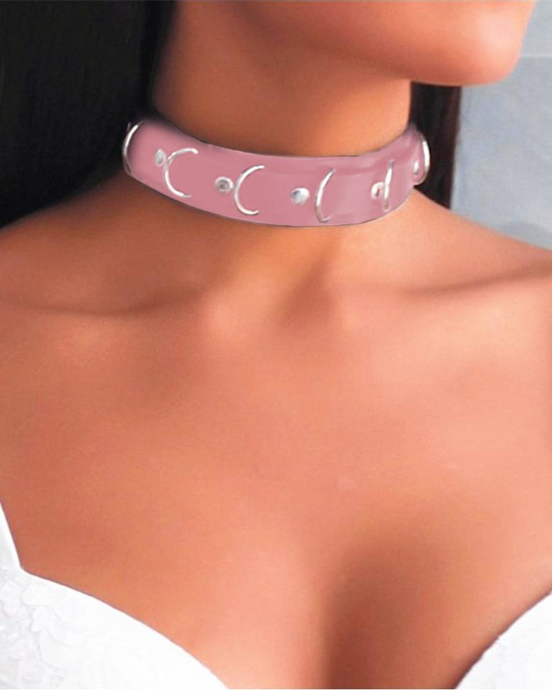 

O-Ring Decor PU Leather Punk Choker, Pink