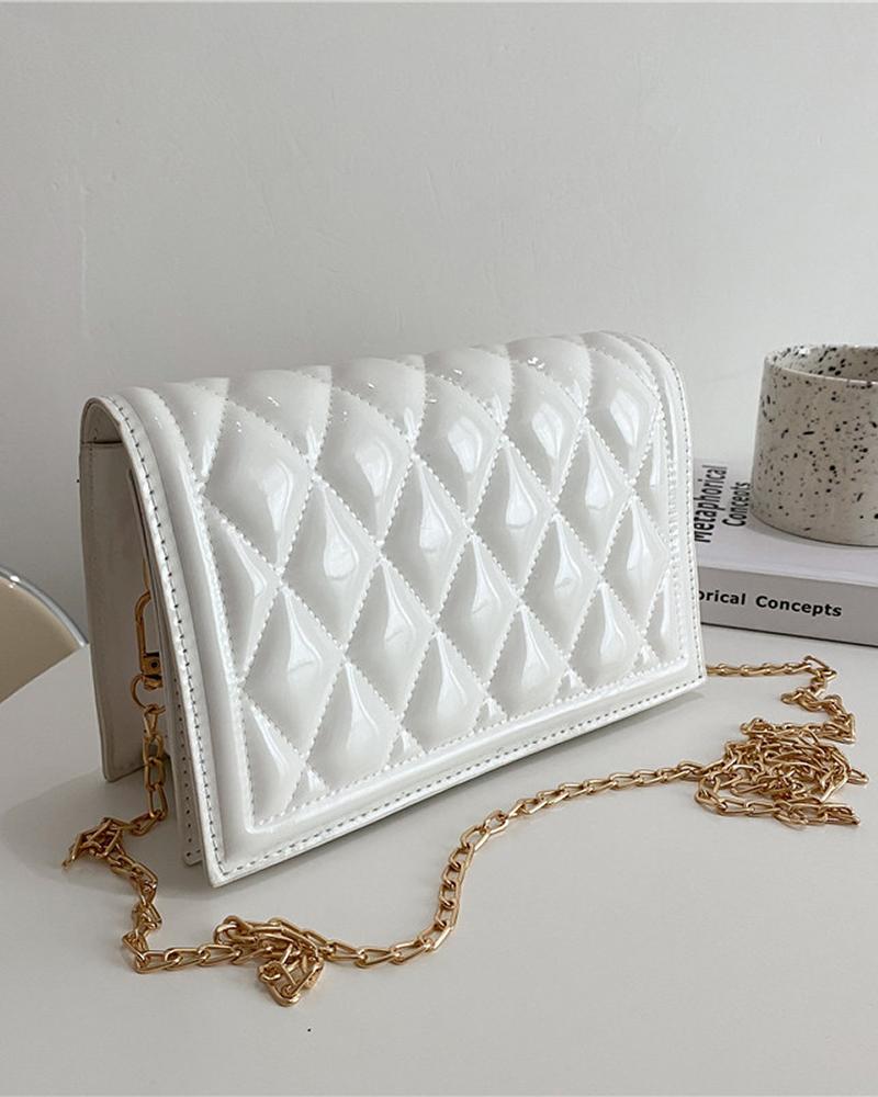 

Quilted Chain Strap Flap Shoulder Bag, White