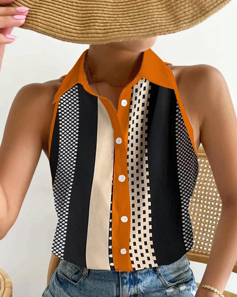 

Colorblock Contrast Binding Button Front Top, Orange