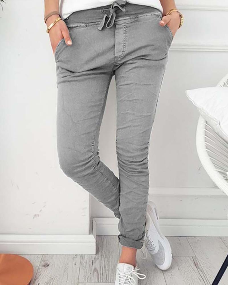 

Solid Color High Waist Pants, Gray