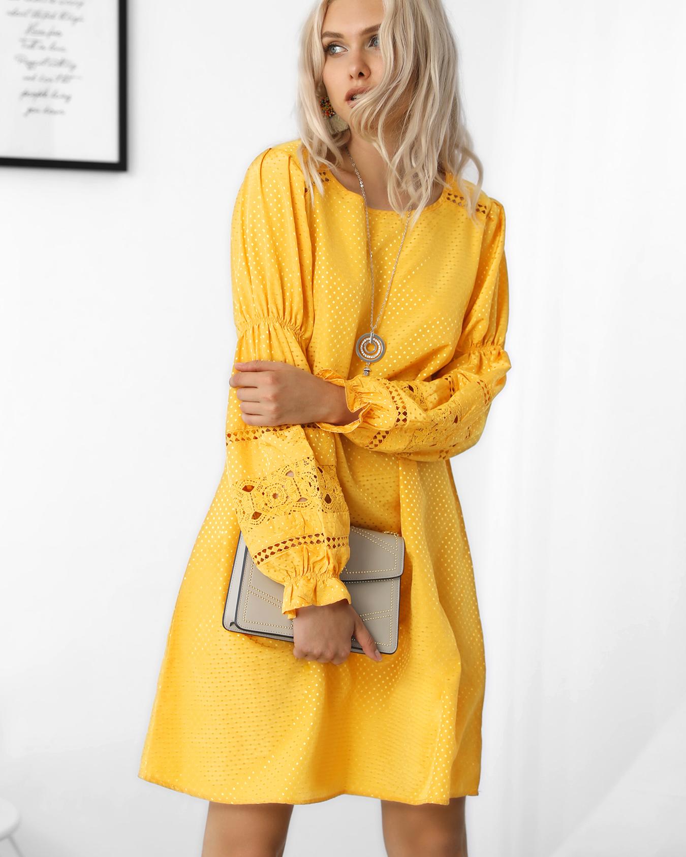 

Ethnic Style Hollow Out Casual Women Dress, Yellow