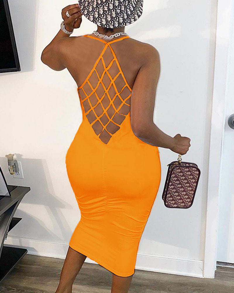 

Fishnet Backless Sleeveless Bodycon Dress, Orange