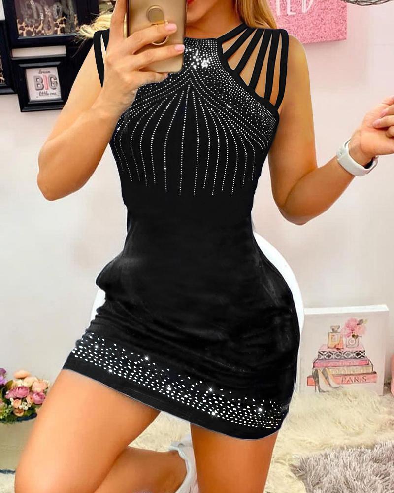 

Rhinestone Decor Multi-Strap Casual Dress, Black