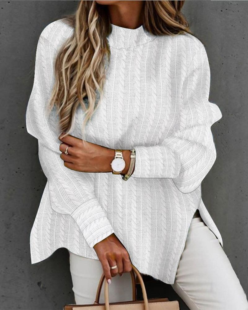 

Long Sleeve Mock Neck Split Hem Sweater, White