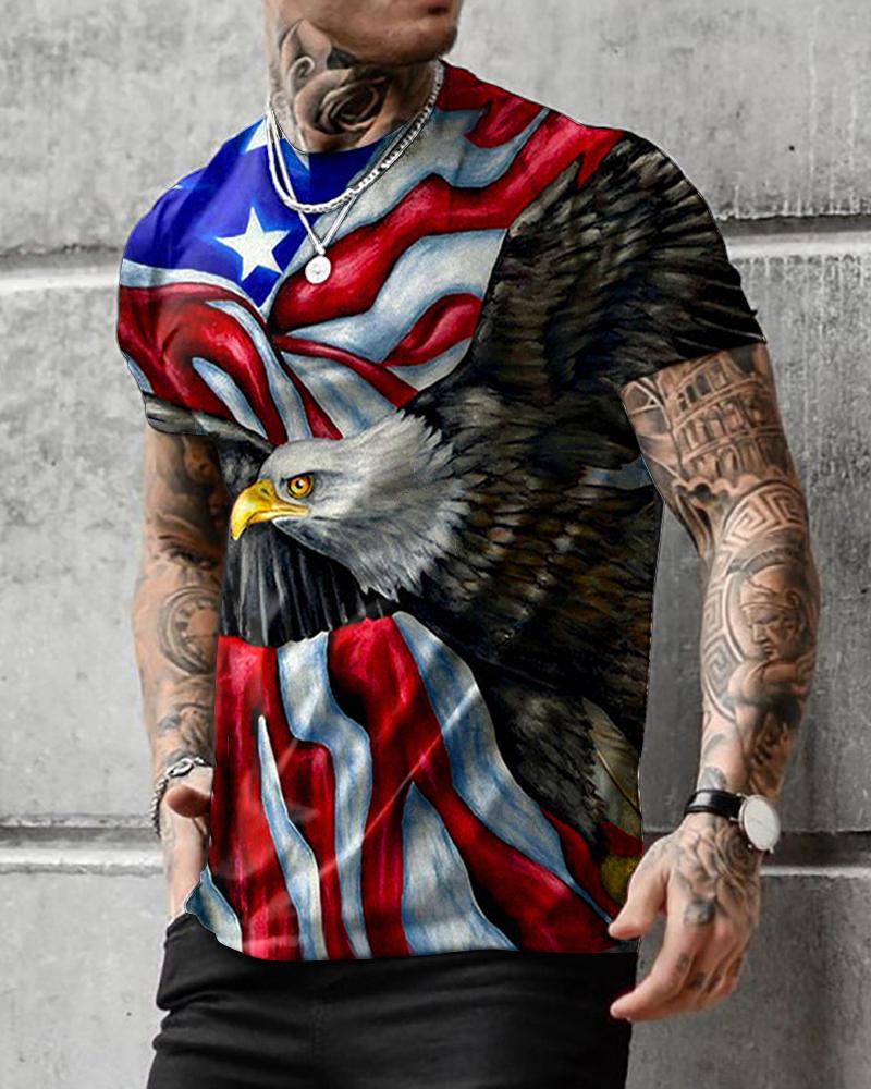 

Eagle Print Short Sleeve Loose T-shirts, Multicolor